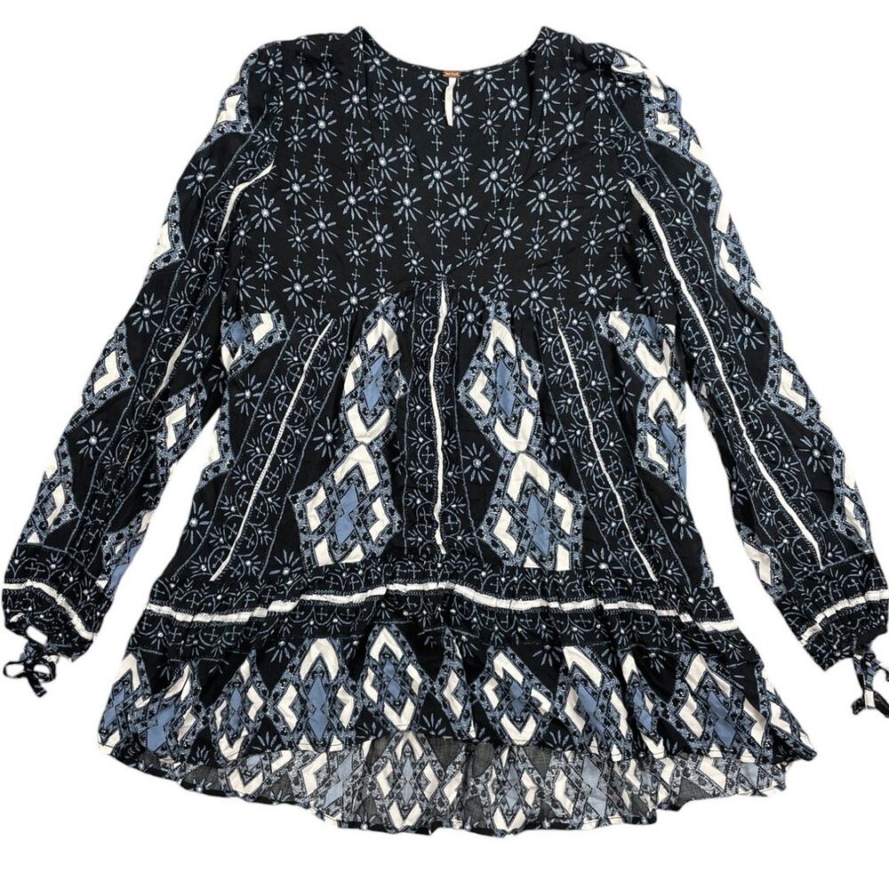 Free People Womens Size XS Down By The Bay V-Neck Long Sleeves Tunic Top